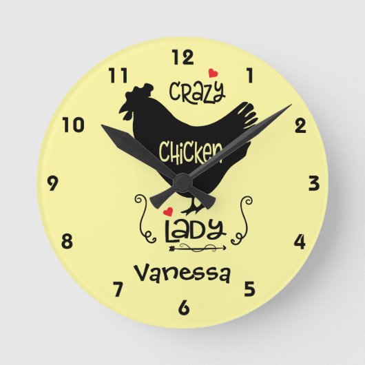 Personalisiert Crazy Chicken Lady Square oder Runde Wanduhr (Vorderseite)