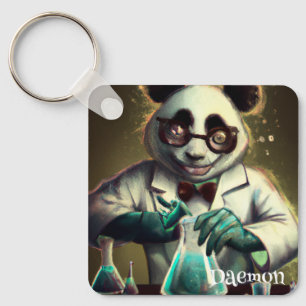 Personalisiert Crazy Scientist Panda Mixing Portio Schlüsselanhänger