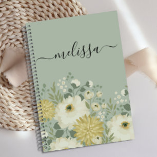 Personalisiert Creme Green Floral Journal Notizblock