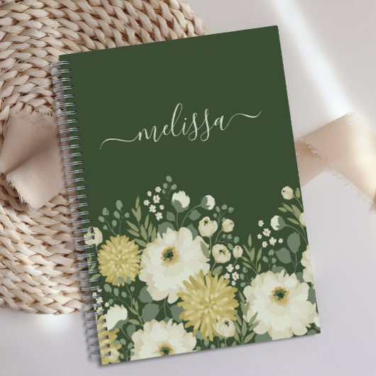 Personalisiert Creme Green Floral Journal Notizblock