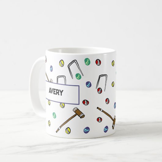 Personalisiert Croquet Mallets Hand-Illustriert Bo Kaffeetasse (Vorderseite Links)