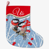 Personalisiert Cuddling Chickadees Couple Großer Weihnachtsstrumpf (Vorderseite)