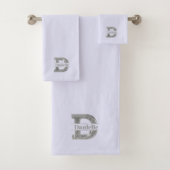 Personalisiert D Erste Silver Monogramm Ihr Name Badhandtuch Set (Insitu)