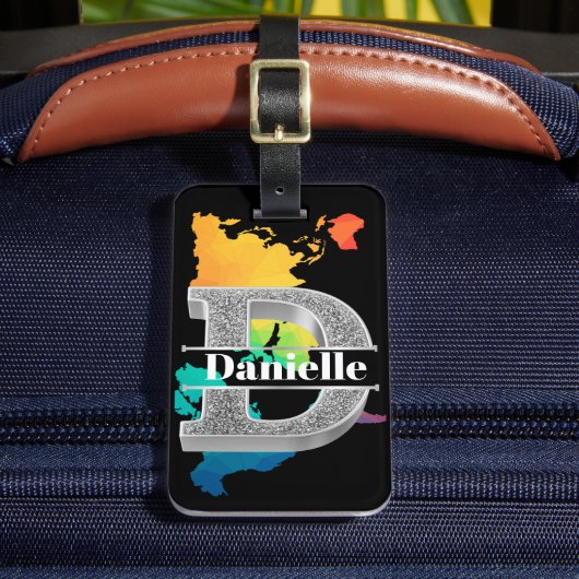 Personalisiert D Erste Silver Monogramm Ihr Name Gepäckanhänger (Vorderseite Insitu 2)