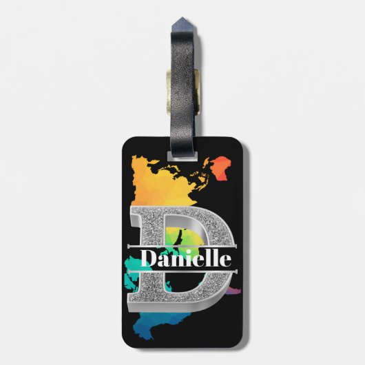 Personalisiert D Erste Silver Monogramm Ihr Name Gepäckanhänger (Rückseite vertikal)