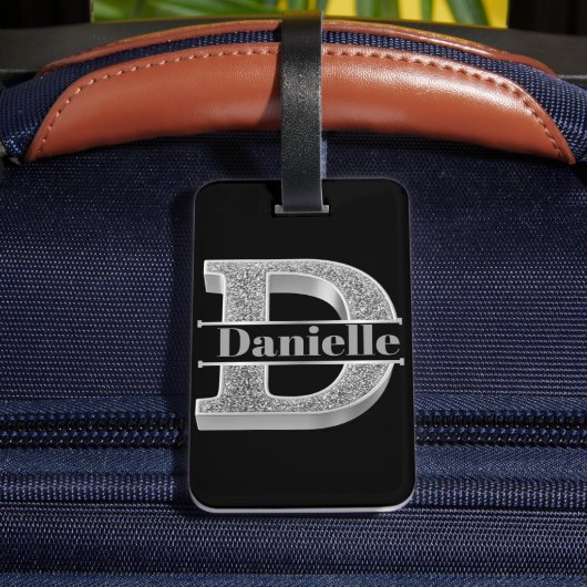 Personalisiert D Erste Silver Monogramm Ihr Name Gepäckanhänger (Rückseite Insitu 4)