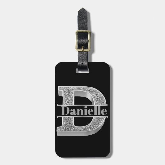 Personalisiert D Erste Silver Monogramm Ihr Name Gepäckanhänger (Vorderseite vertikal)