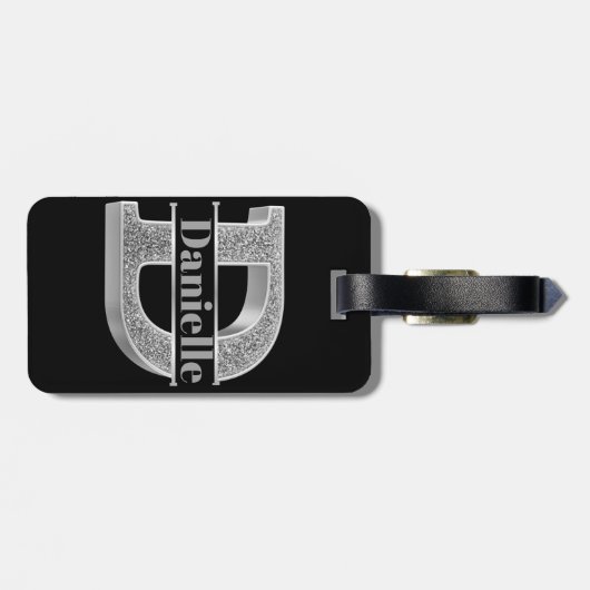 Personalisiert D Erste Silver Monogramm Ihr Name Gepäckanhänger (Rückseite horizontal)