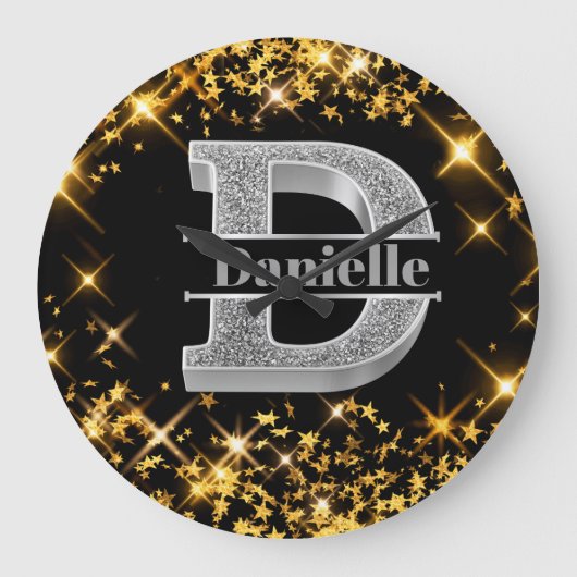 Personalisiert D Erste Silver Monogramm Ihr Name Große Wanduhr (Vorderseite)