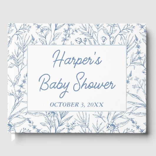 Personalisiert Dainty Blue Floral Baby Dusche Gästebuch (Vorderseite)