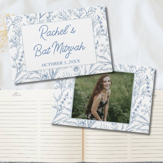 Personalisiert Dainty Blue Floral Mitzvah Guestboo Gästebuch