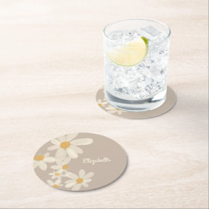 Personalisiert Daisy Floral Brown Runder Pappuntersetzer