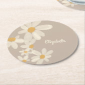 Personalisiert Daisy Floral Brown Runder Pappuntersetzer (Angewinkelt)