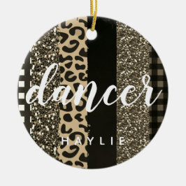 Personalisiert Dancer Imitate Cheetah und Glitzer Keramik Ornament