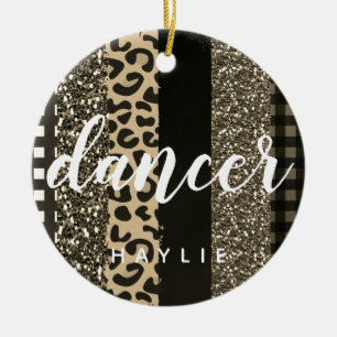 Personalisiert Dancer Imitate Cheetah und Glitzer Keramik Ornament