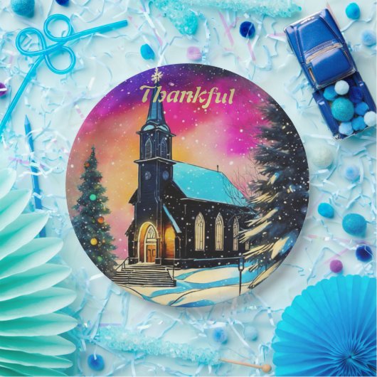Personalisiert Dankbare Weihnachtskirche des Lande Pappteller (Party)