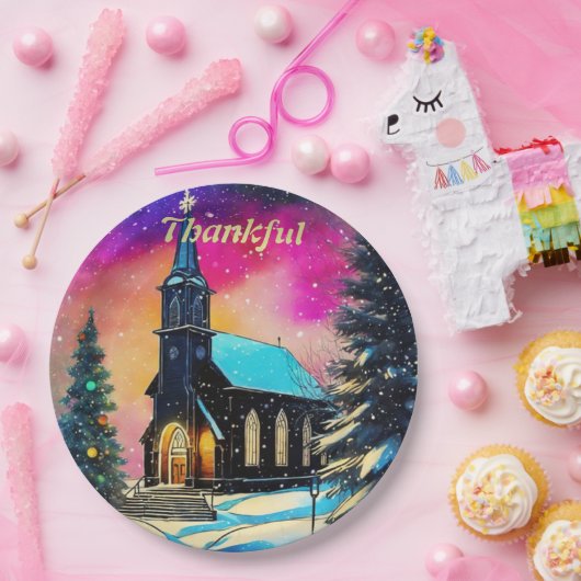 Personalisiert Dankbare Weihnachtskirche des Lande Pappteller (Party)