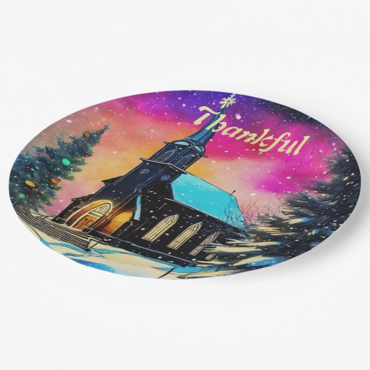 Personalisiert Dankbare Weihnachtskirche des Lande Pappteller (Schrägansicht)