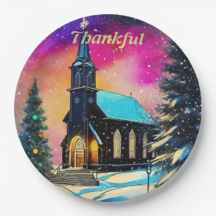 Personalisiert Dankbare Weihnachtskirche des Lande Pappteller