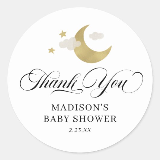 Personalisiert Danke, Baby Shower Moon & Stars Runder Aufkleber (Vorderseite)
