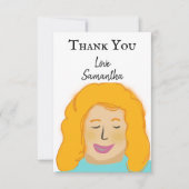 Personalisiert Danke, Girl's Red Portrait Name Dankeskarte (Vorderseite)