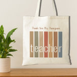 Personalisiert Danke, Lehrer Tragetasche<br><div class="desc">Diese Dankeschön Teacher's Tote Tasche ist mit Streifen in Erdtönen und das Wort Lehrer in stilvollen Typografie dekoriert. Einfach anpassbar. Verwenden Sie die Option Weitere anpassen,  um die Textgröße,  den Stil oder die Farbe zu ändern,  wenn Sie möchten. Ein perfektes Dankeschön für einen besonderen Lehrer.</div>