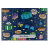 Personalisiert Dark Blue Hanukkah Pattern Schneidebrett (Vorderseite)