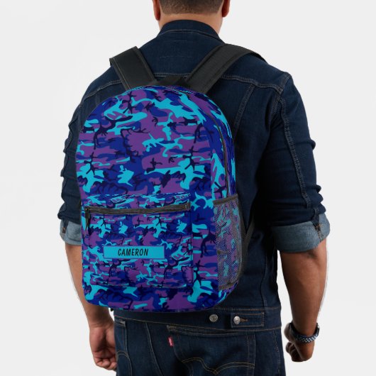 Personalisiert Dark Blue & Lila Camouflage Bedruckter Rucksack (Insitu (Modell))