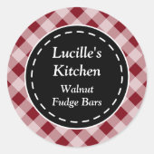 Personalisiert Dark Red Gingham Stickers (Vorderseite)