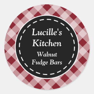 Personalisiert Dark Red Gingham Stickers