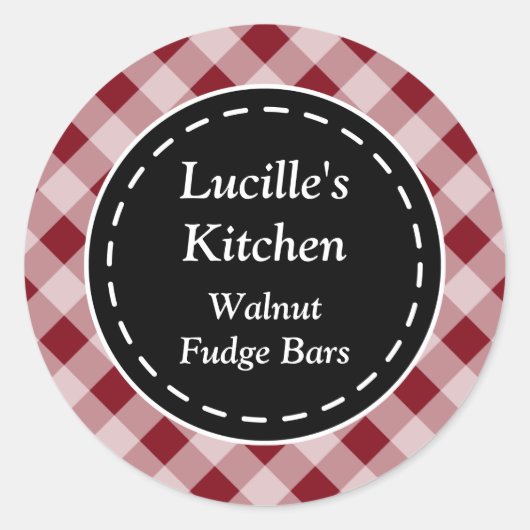 Personalisiert Dark Red Gingham Stickers (Vorderseite)