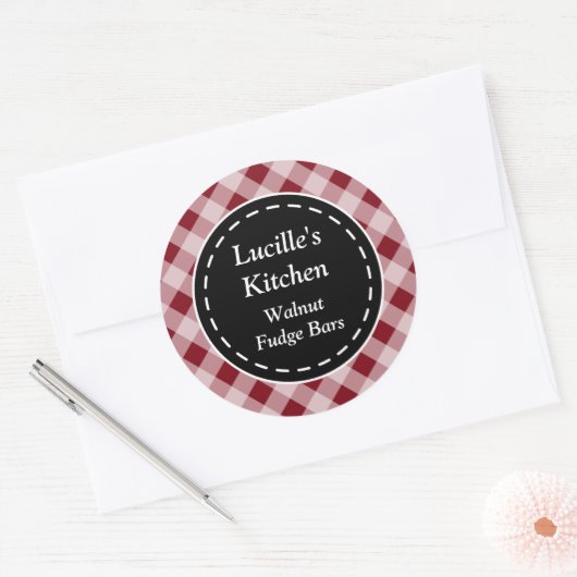 Personalisiert Dark Red Gingham Stickers (Umschlag)