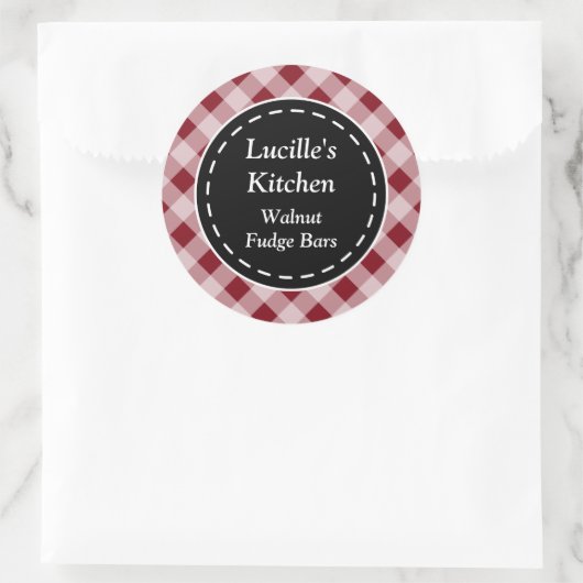 Personalisiert Dark Red Gingham Stickers (Tasche)