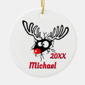Personalisiert Dated Funny Reindeer Keramik Ornament (Vorne)