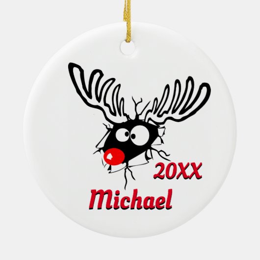 Personalisiert Dated Funny Reindeer Keramik Ornament (Hinten)