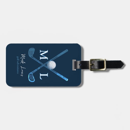 Personalisiert DeepBlue Mit Monogramm Golfer Gepäckanhänger (Vorderseite horizontal)