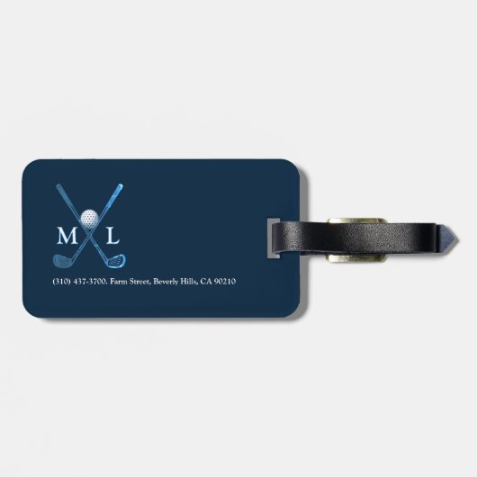 Personalisiert DeepBlue Mit Monogramm Golfer Gepäckanhänger (Rückseite horizontal)