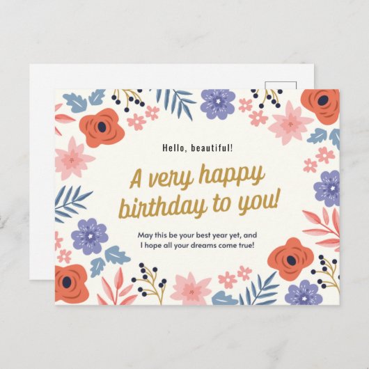 Personalisiert - Delikatesse Blumengeburt Postkarte (Vorne/Hinten)