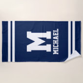 Personalisiert den Namen monogramm blauer und weiß Strandtuch (Vorderseite)