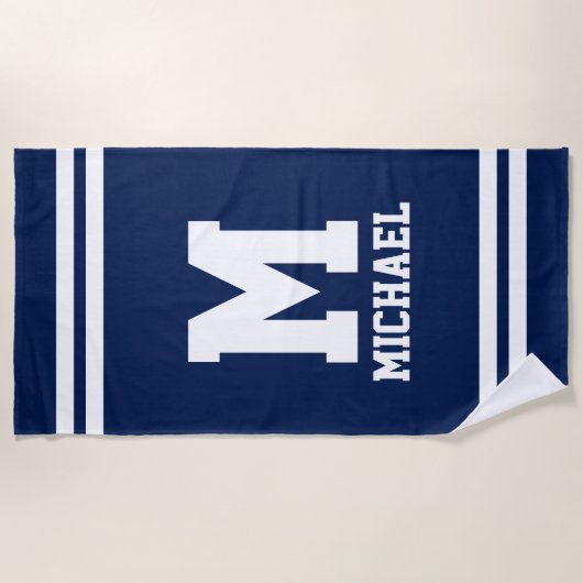 Personalisiert den Namen monogramm blauer und weiß Strandtuch (Vorderseite)
