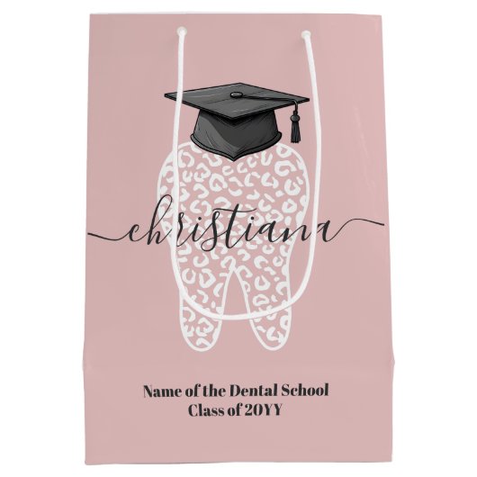 Personalisiert Dental Abschluss Leopard Tooth Grad Mittlere Geschenktüte (Rückseite)
