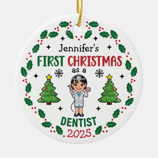 Personalisiert Dentist Erste Weihnachtsbaumrunde Keramik Ornament (Vorne)
