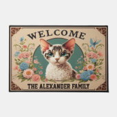 Personalisiert Devon Rex Cat Stilvolle Blumenwillk Fußmatte (Vorderseite)