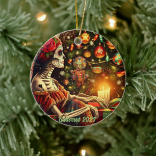 Personalisiert Día de los Muertos Weihnachtsfeiert Keramik Ornament