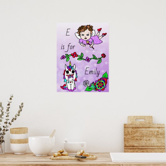 Personalisiert diese Hübsche Lila Fee und Einhorn Poster (Küche)