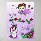 Personalisiert diese Hübsche Lila Fee und Einhorn Poster (Vorne)