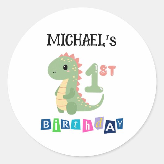Personalisiert Dinosaur 1. Geburtstag Runder Aufkleber (Vorderseite)