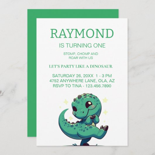 Personalisiert Dinosaur Geburtstagsparty Einladung (Vorne/Hinten)