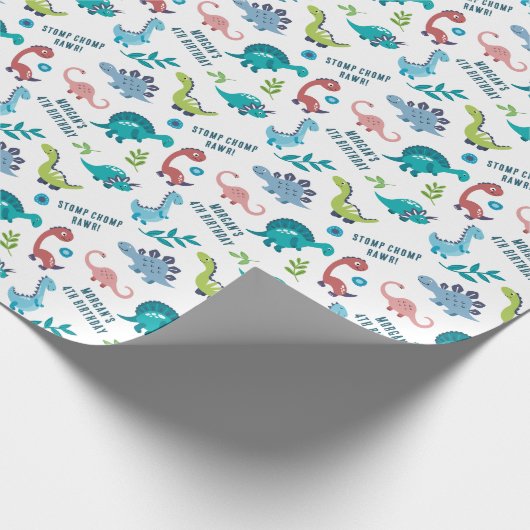 Personalisiert Dinosaur Geburtstagsparty Geschenkpapier (Ecke)