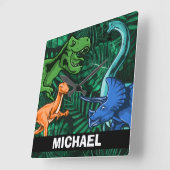 Personalisiert Dinosaur Kinder Dino Jurassic Trex Quadratische Wanduhr (Winkel)